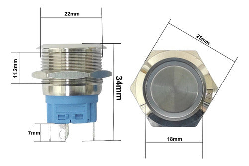 Pulsador De Metal Led Blanco 22mm Con Retención +cable Conec 1