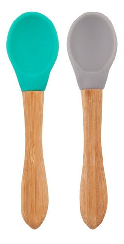 Minikoioi Scoops Silicone Baby Spoons with Bamboo Handle - Set of 2 3