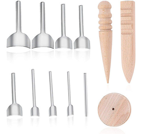 QMNNMA 9 Pcs Half-round Cutter Punch (3-40mm) With 3 Pcs Wood Slicker Burnishes Leather Craft Tools 0