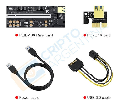 Riser V16 V016s Pro PCIe - 10 Capacitors Display °C-Voltage 5