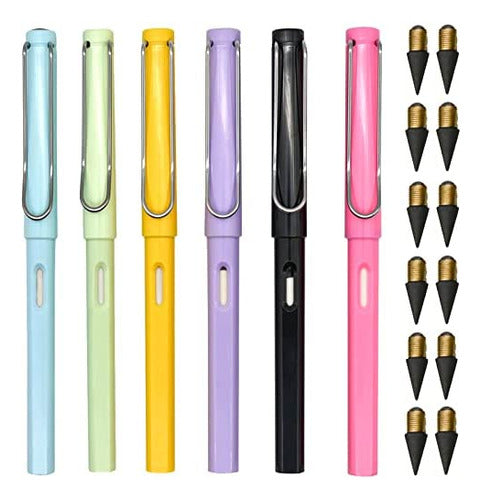 Lopenle 6pcs Eternal Pencils Inkless Pen Con 12pcs Recargas 0