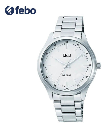 Q&Q Analog Watch Steel Mesh White Dial Q49B004PY Febo 1