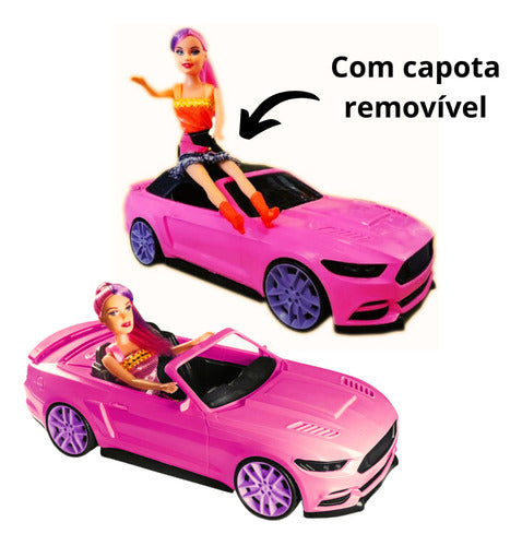 Carrinho Rosa Conversível Com Boneca Compatível C/ Barbie 2