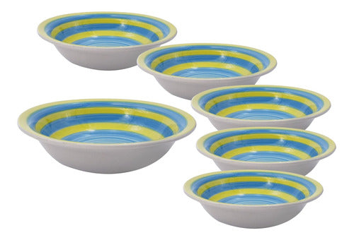 Bowl Juego X 6 Ensaladera Ceramica Colores Compotera - El Re 0