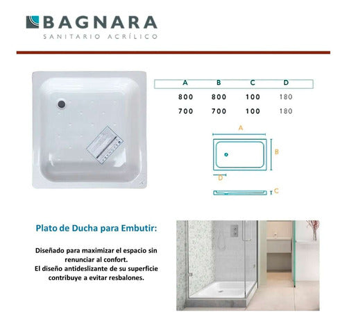 Acrylic Shower Tray by Bagnara 80 x 80 x 9 1