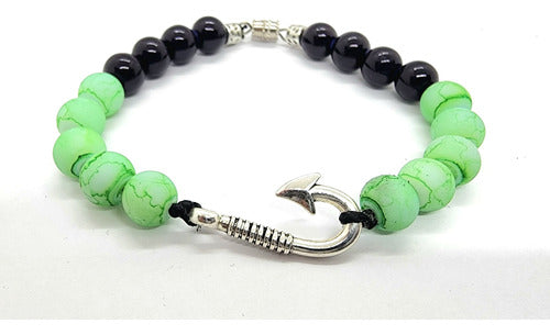 Green Marbled Black Fish Hook Clasp Bracelet - Pulse 15
