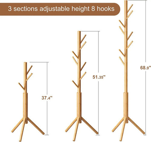 Carolinas Home Bamboo Standing Coat Rack 175x42cm Light 2