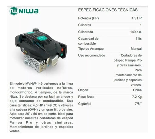 Niwa Motor Eje Vertical 4.5hp P/ Cortadora Cesped 4t Mvnw149 1