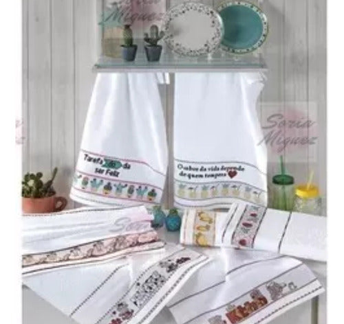 Döhler Pack of 6 Vida Dish Towels 70 x 45 cm Various Designs 3