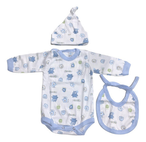 Gamisé Baby Monster Print Bib and Hat Set 0