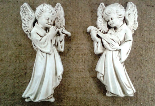 Pair of Ceramic Angels Wall Hanging Playing Guitar and Lyre 4