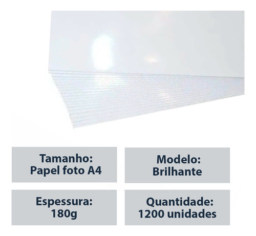 Papel Foto 180g Brilho Glossy A4 210x297mm 1200fls 2