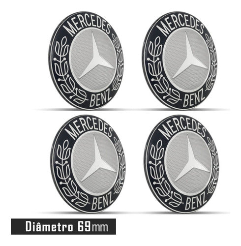 Jogo 4 Emblema 69mm Roda Para Carros Mercedes Benz 1