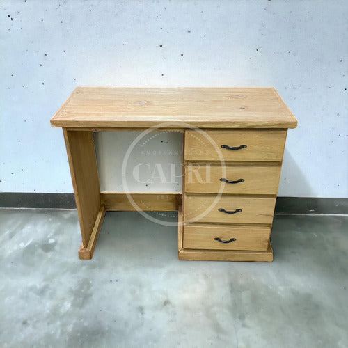 Rustic Desk with 4 Drawers 100x40cm Waxed Pine Style 1