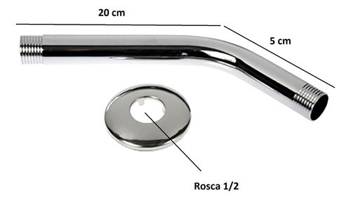 Brazo De Lluvia Ducha Barral Caño Acero Inoxidable 25cm 1