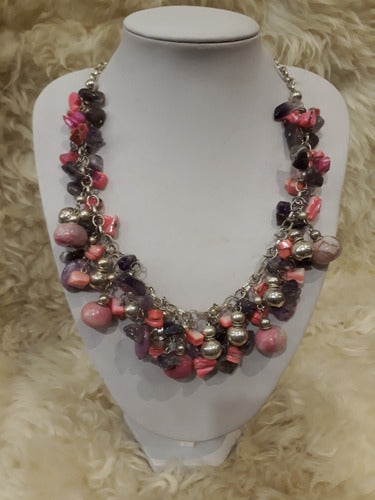 Viviana Moreno Natural Stone Necklace, Crazy and Purple Agate 2