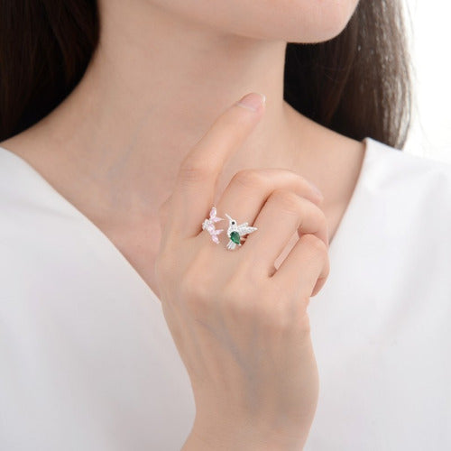 Colibri Adjustable Ring with Green Rose Zircon | Gift for Women 1