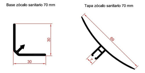 DisDec Sanitary Baseboard Flex PVC + White Base 70mm X 2 Mts Long 2