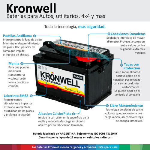 Kronwell Bateria 12x65 Fiat Palio Siena 1.6 1.8 6