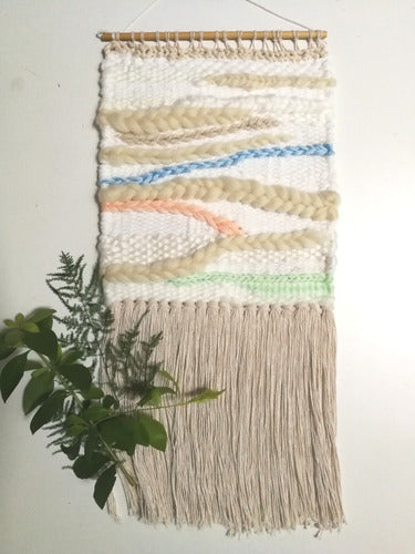 Handwoven Natural, Cream, White, and Pastel Toned Artisanal Tapestry 1