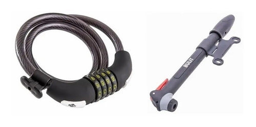 BULIT Bike Combo: Combination Lock Cable + Portable Inflator 0
