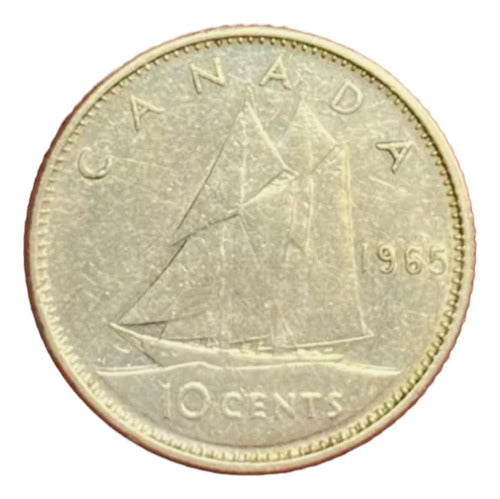 Moneda 10 Centavos Canadá 1965 Plata 0.800 Km 61 Elizabeth 2 0