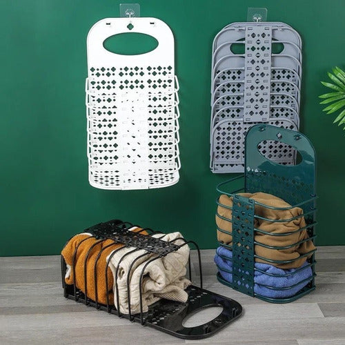 Foldable Self-Adhesive Hanging Laundry Basket Multipurpose 2