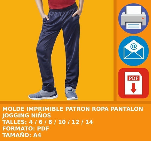 Molde Imprimible Patron Ropa Pantalon Jogging Niños 2x1 1