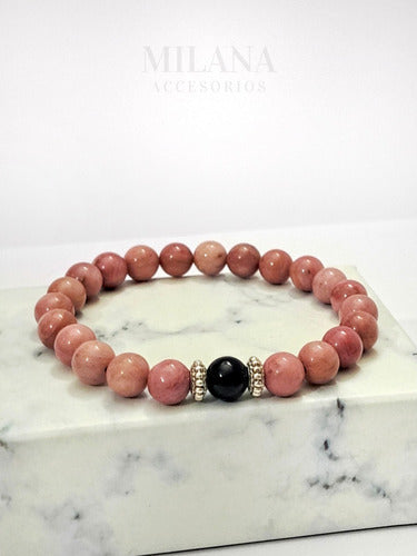 Milana Accesorios Pink Jasper and Black Agate Bracelet with Natural Stones Custom Fit 1