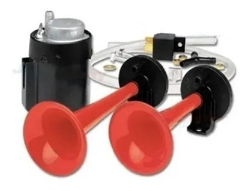 Air Horn 2 Red Trumpets Truck Sound 12V 0
