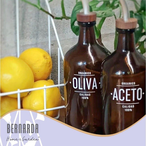 Bernarda Home & Garden Set of Olive Oil, Corn Oil, and Vinegar Bottles with Basket 2