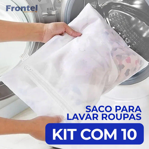 Kit 10 Saquinhos De Lavar Roupas Delicadas 35x40cm C/ziper 1