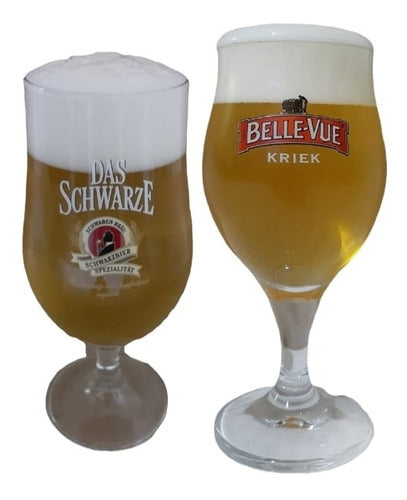 Schwaben Bräu Das Schwarze Beer Glass + Belle Vue Kriek Glass 0