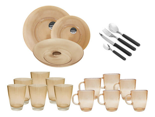 Durax Complete Dinnerware Set 54 Pieces for 6 People - Translucent Color 0