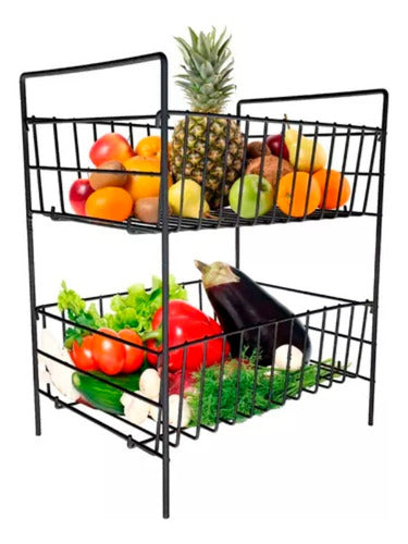 Organizador Frutas Verduras 2 Canastos Estantes Negro 0