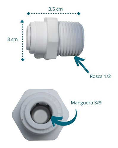 Aguas del Sur Conector Rosca 1/2 A Manguera 3/8 Filtro Agua Dispenser 1