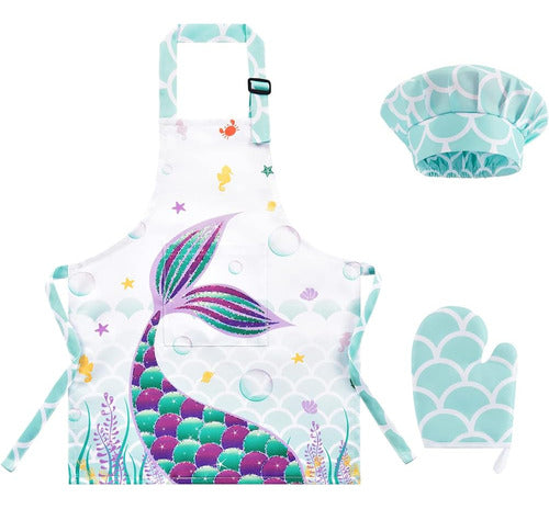 WERNNSAI Mermaid Apron Set - Waterproof Cooking Aprons for Kids 0