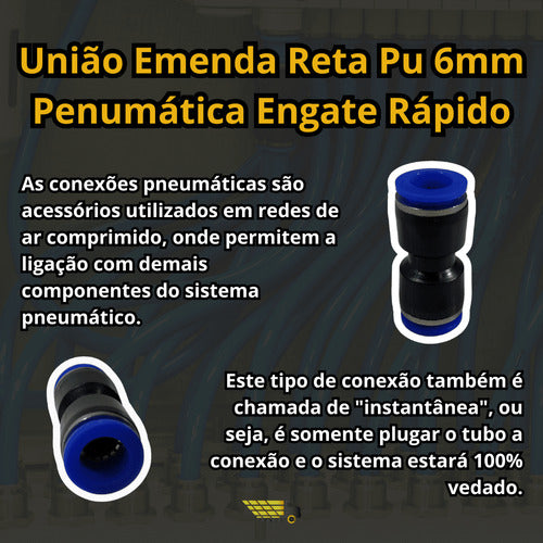 Pack De 50 Unidades União Reta Plástica Pneumática 6mm 1