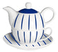 Selecta Ceramic Teapot with Cup and Saucer Blue Lines 0