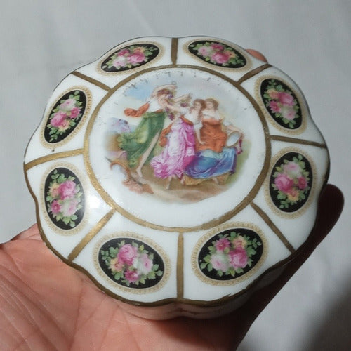 Alhajero Antiguo Caja De Porcelana Viejo Viena Cajita Frasco 3