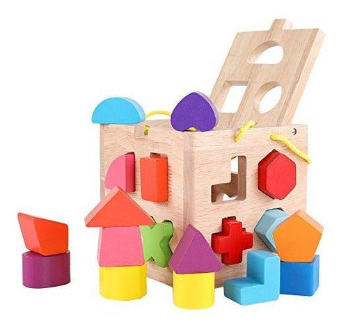 QZM Shape Sorter Toy With 19 Holes My First Wooden Toys 0