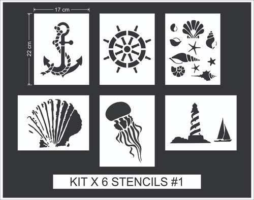 Noreste Ideas Stencil Kit 6 Assorted Marine Line 17x22cm 0