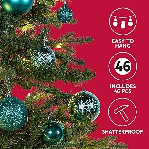 Joiedomi 46ct Assorted Size Christmas Ball Ornaments, Shatterproof Hanging Ball Ornaments For Christmas Tree, Holiday Indoor Party Decoration, Xmas Tree Ornaments (Teal) 1