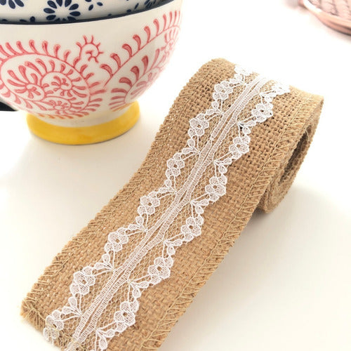 CleverClover Decorative Burlap Ribbon with Lace 3cm x 150cm 0