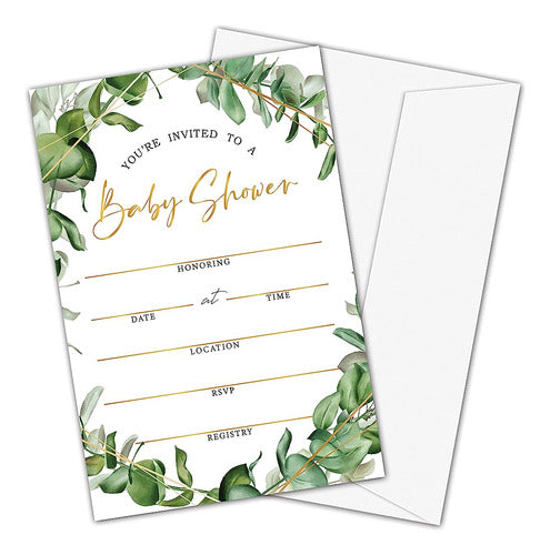 Baby Shower Greenery Invitations, Tropical Jungle Floral Baby Shower Invites 0