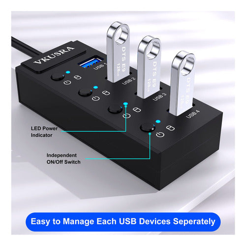 Vkusra - Hub Usb 3.0, Divisor Usb De 4 Puertos, Concentrador 2