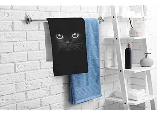 Ofloral Cool Cat Hand Towels - Black Cotton Towels 1