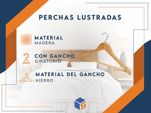 Pack De 50 Perchas De Madera Lustrada Y Barnizada Ropa 2