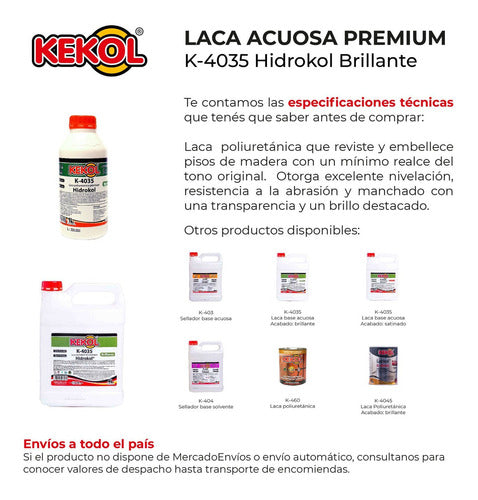 Kekol Hidrolaca Brillante Hidrokol K4035 Todo Piso Madera 1L 2