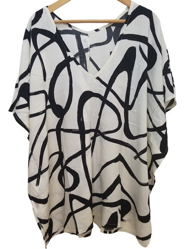 SD Camisa - Blusa - Poncho - Negro - Beige Fibrana Amplia Grande 0